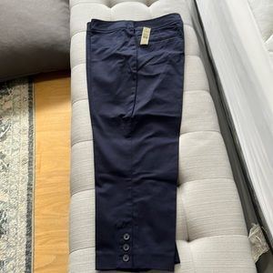Navy Blue Cotton Crop Pant with 3 button detail on botton New